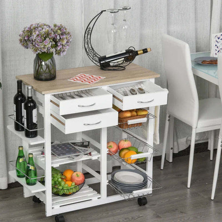 Carrello-da-Cucina-con-Ruote,-Mobile-da-Cucina-Salvaspazio-in-Legno-Massiccio:-3-Cassetti,-3-Cestelli,-2-Portaspezie,-2-Ripiani,-92x37x82-cm-UY5801-158UY5