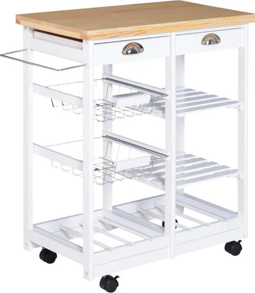Carrello-da-Cucina-Multiuso-con-2-Cassetti,-2-Ripiani-e-2-Cesti,-in-Legno-di-Pino,-74x37x76-cm,-Bianco-UY7801-079WTUY7