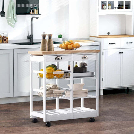 Carrello-da-Cucina-Multiuso-con-2-Cassetti,-2-Ripiani-e-2-Cesti,-in-Legno-di-Pino,-74x37x76-cm,-Bianco-UY7801-079WTUY7