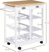Carrello-da-Cucina-Multiuso-con-2-Cassetti,-2-Ripiani-e-2-Cesti,-in-Legno-di-Pino,-74x37x76-cm,-Bianco-UY7801-079WTUY7