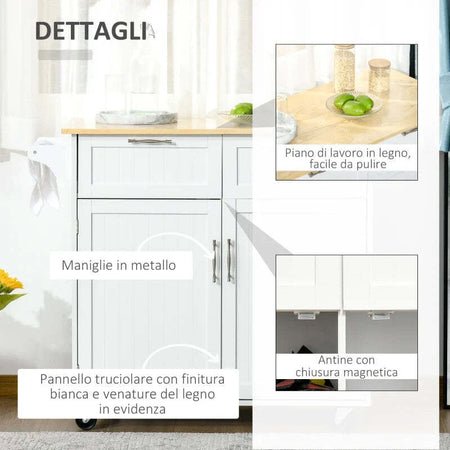 Carrello-da-Cucina-Multiuso-in-Legno-con-2-Cassetti,-104x46x91cm---Bianco-FR2801-203FR2