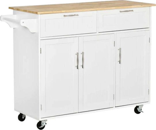 Carrello-da-Cucina-Multiuso-in-Legno-con-2-Cassetti,-3-Antine-e-4-Ruote-121x46x91cm---Bianco-TR8801-204TR8