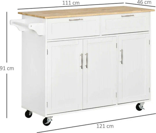 Carrello-da-Cucina-Multiuso-in-Legno-con-2-Cassetti,-3-Antine-e-4-Ruote-121x46x91cm---Bianco-TR8801-204TR8