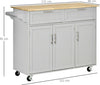 Carrello-da-Cucina-Multiuso-in-Legno-con-2-Cassetti,-3-Antine-e-4-Ruote-121x46x91cm,-Grigio-YH1801-204GYYH1