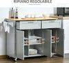Carrello-da-Cucina-Multiuso-in-Legno-con-2-Cassetti,-3-Antine-e-4-Ruote-121x46x91cm,-Grigio-YH1801-204GYYH1