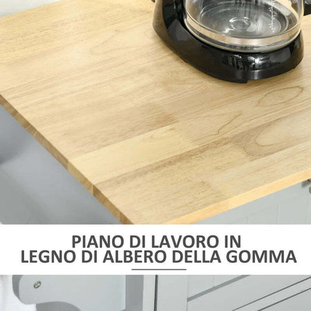 Carrello-da-Cucina-Multiuso-in-Legno-con-2-Cassetti,-3-Antine-e-4-Ruote-121x46x91cm,-Grigio-YH1801-204GYYH1