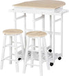 Carrello-da-Cucina-Pieghevole,-Mobile-da-Cucina-Salvaspazio-con-2-Sgabelli-2-Cassetti-5-Ruote-(Rotazione-360°),-Legno-MDF-Bianco-MN2801-117MN2