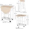 Carrello-da-Cucina-Pieghevole,-Mobile-da-Cucina-Salvaspazio-con-2-Sgabelli-2-Cassetti-5-Ruote-(Rotazione-360°),-Legno-MDF-Bianco-MN2801-117MN2