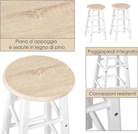Carrello-da-Cucina-Pieghevole,-Mobile-da-Cucina-Salvaspazio-con-2-Sgabelli-2-Cassetti-5-Ruote-(Rotazione-360°),-Legno-MDF-Bianco-MN2801-117MN2