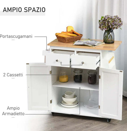 Carrello-da-Cucina-Portaspezie-a-3-Livelli-e-4-Ruote-in-MDF-e-Truciolato,-89x45x89cm,-Bianco-ER3801-163ER3