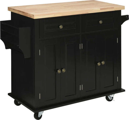 Carrello-da-Cucina-Portavivande-con-Cassetti,-Armadietti-e-Portaspezie,-in-Legno-e-MDF,-111x44.5x82.5-cm,-Nero-JH4801-161BKJH4