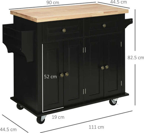 Carrello-da-Cucina-Portavivande-con-Cassetti,-Armadietti-e-Portaspezie,-in-Legno-e-MDF,-111x44.5x82.5-cm,-Nero-JH4801-161BKJH4