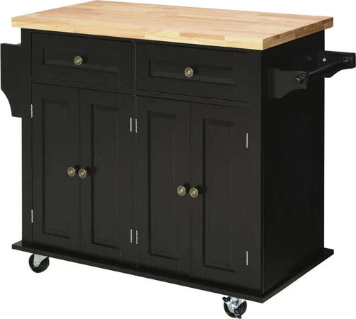 Carrello-da-Cucina-Portavivande-con-Cassetti,-Armadietti-e-Portaspezie,-in-Legno-e-MDF,-111x44.5x82.5-cm,-Nero-JH4801-161BKJH4