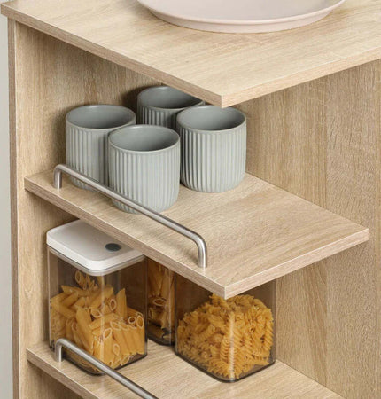 Carrello-da-Cucina-Portavivande-con-Cassetto,-Ripiani-e-Armadietto-in-Legno,-Acciaio-e-Vetro,-65x39x80cm-GH2801-242NDGH2