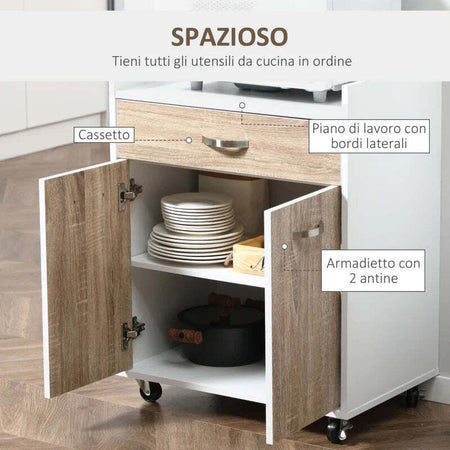 Carrello-da-Cucina-Portavivande-per-Microonde-con-4-Ruote,-in-Legno,-60x40x77cm---Rovere-JH7801-209JH7