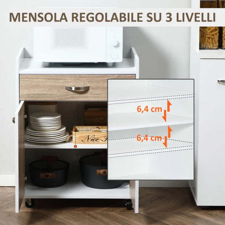 Carrello-da-Cucina-Portavivande-per-Microonde-con-4-Ruote,-in-Legno,-60x40x77cm---Rovere-JH7801-209JH7