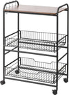 Carrello-da-Cucina-Portavivande-Stile-Industriale-con-4-Ruote,-2-Cestini-e-4-Ganci,-60x38x85.5cm,-Marrone-Nero-FT9801-225FT9