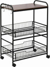 Carrello-da-Cucina-Portavivande-Stile-Industriale-con-4-Ruote,-2-Cestini-e-4-Ganci,-60x38x85.5cm,-Marrone-Nero-FT9801-225FT9