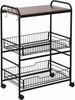 Carrello-da-Cucina-Portavivande-Stile-Industriale-con-4-Ruote,-2-Cestini-e-4-Ganci,-60x38x85.5cm,-Marrone-Nero-FT9801-225FT9