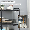 Carrello-da-Cucina-Portavivande-Stile-Industriale-con-4-Ruote,-2-Cestini-e-4-Ganci,-60x38x85.5cm,-Marrone-Nero-FT9801-225FT9