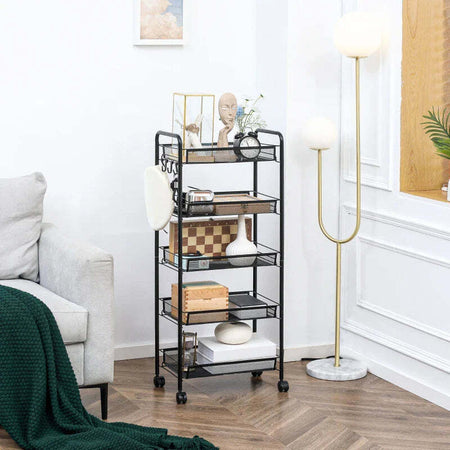 Carrello-da-Cucina-Salvaspazio-a-5-Livelli-con-Cestini-a-Rete-in-Acciaio,-45x26.5x106cm,-Nero-TW9850-164TW9