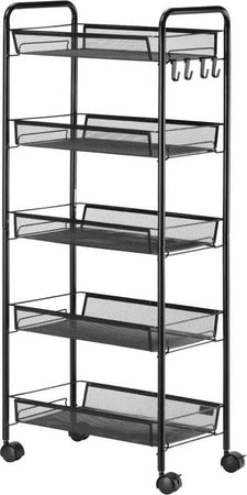 Carrello-da-Cucina-Salvaspazio-a-5-Livelli-con-Cestini-a-Rete-in-Acciaio,-45x26.5x106cm,-Nero-TW9850-164TW9