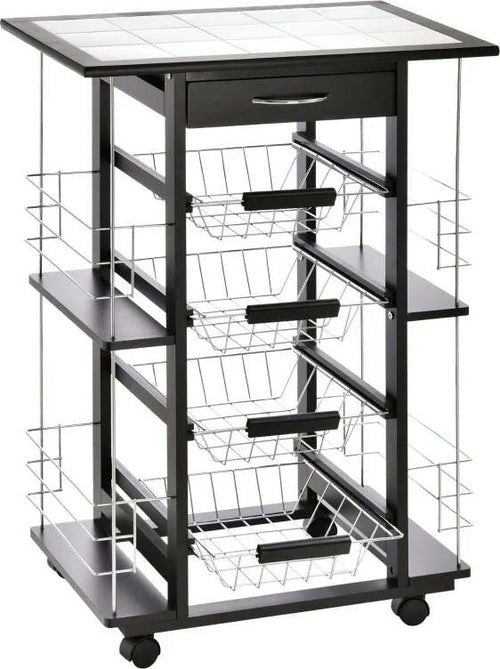 Carrello-da-Cucina-Salvaspazio-con-1-Cassetto,-4-Cesti-Estraibili,-4-Ripiani,-Legno-di-Pino-e-Metallo,-57x37x83cm-KJ4801-122KJ4