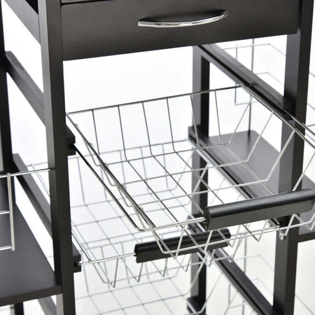 Carrello-da-Cucina-Salvaspazio-con-1-Cassetto,-4-Cesti-Estraibili,-4-Ripiani,-Legno-di-Pino-e-Metallo,-57x37x83cm-KJ4801-122KJ4