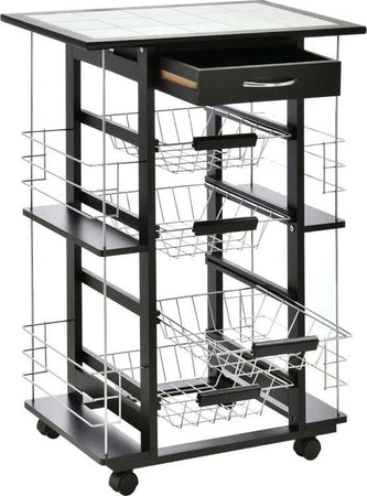 Carrello-da-Cucina-Salvaspazio-con-1-Cassetto,-4-Cesti-Estraibili,-4-Ripiani,-Legno-di-Pino-e-Metallo,-57x37x83cm-KJ4801-122KJ4