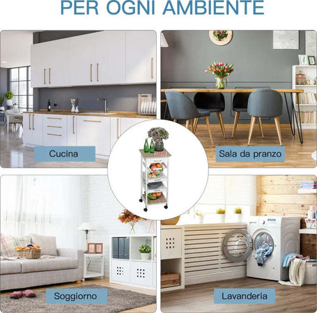 Carrello-da-Cucina-Salvaspazio-in-Legno-Bianco-con-4-Ruote-37x37x82cm-UH3801-152WTUH3