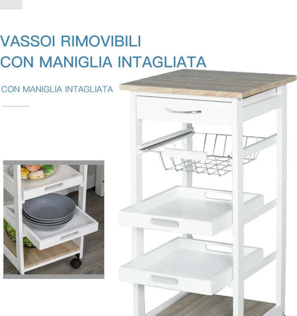 Carrello-da-Cucina-Salvaspazio-in-Legno-Bianco-con-4-Ruote-37x37x82cm-UH3801-152WTUH3