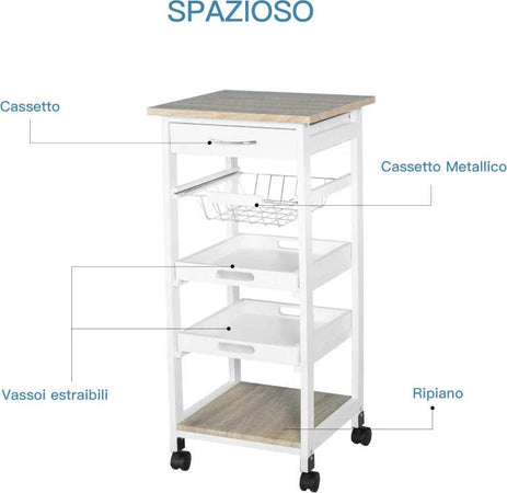 Carrello-da-Cucina-Salvaspazio-in-Legno-Bianco-con-4-Ruote-37x37x82cm-UH3801-152WTUH3
