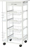 Carrello-da-Cucina-Salvaspazio-in-Legno-Bianco,-Portavivande-con-1-Piano-di-Lavoro-1-Cassetto-e-4-Cestelli-Metallici,-47x37x83cm-LK6801-121V01WTLK6