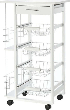 Carrello-da-Cucina-Salvaspazio-in-Legno-Bianco,-Portavivande-con-1-Piano-di-Lavoro-1-Cassetto-e-4-Cestelli-Metallici,-47x37x83cm-LK6801-121V01WTLK6