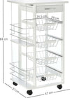 Carrello-da-Cucina-Salvaspazio-in-Legno-Bianco,-Portavivande-con-1-Piano-di-Lavoro-1-Cassetto-e-4-Cestelli-Metallici,-47x37x83cm-LK6801-121V01WTLK6