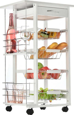 Carrello-da-Cucina-Salvaspazio-in-Legno-Bianco,-Portavivande-con-1-Piano-di-Lavoro-1-Cassetto-e-4-Cestelli-Metallici,-47x37x83cm-LK6801-121V01WTLK6