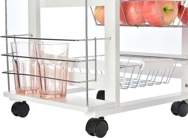 Carrello-da-Cucina-Salvaspazio-in-Legno-Bianco,-Portavivande-con-1-Piano-di-Lavoro-1-Cassetto-e-4-Cestelli-Metallici,-47x37x83cm-LK6801-121V01WTLK6