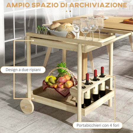 Carrello-da-Giardino-a-2-Ripiani-e-4-Spazi-Portabottiglie,-in-Legno-di-Abete,-78x58.5x75-cm-GH384G-419V00NDGH3