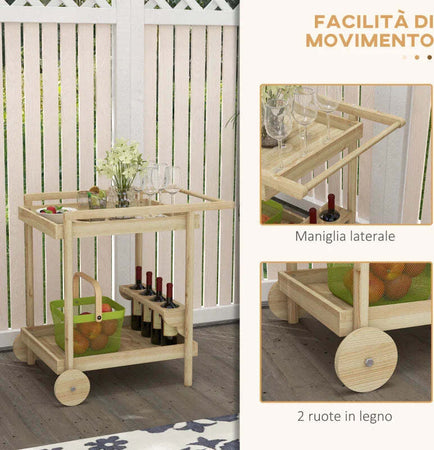 Carrello-da-Giardino-a-2-Ripiani-e-4-Spazi-Portabottiglie,-in-Legno-di-Abete,-78x58.5x75-cm-GH384G-419V00NDGH3