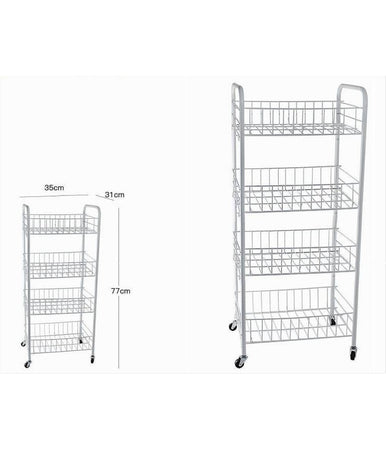 Carrello In Metallo Da Bagno Portaoggetti 4 Ripiani Porta Oggetti Con Ruote 52532