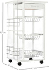 Carrello-Isola-da-Cucina-Salvaspazio-in-Legno-di-Pino,-Carrello-Portavivande-con-4-Ruote-Cassetto-3-Cesti-Estraibili-Portafrutta,-Bianco-VB5801-130WTVB5