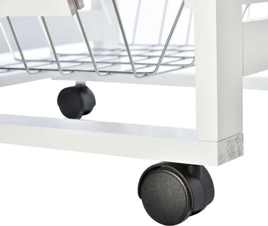 Carrello-Isola-da-Cucina-Salvaspazio-in-Legno-di-Pino,-Carrello-Portavivande-con-4-Ruote-Cassetto-3-Cesti-Estraibili-Portafrutta,-Bianco-VB5801-130WTVB5