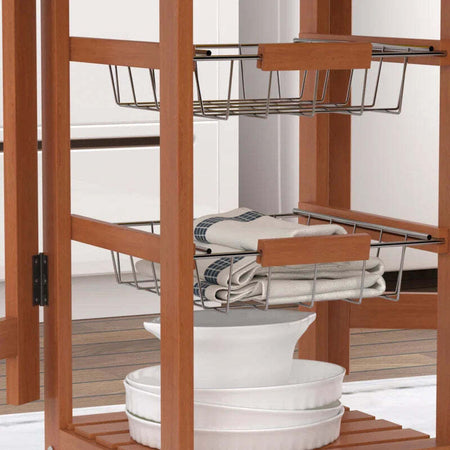 Carrello-Isola-da-Cucina-Salvaspazio-in-Legno-di-Pino,-Carrello-Portavivande-con-4-Ruote-Cassetto-3-Cesti-Estraibili-Portafrutta,-Bianco-VB5801-130WTVB5