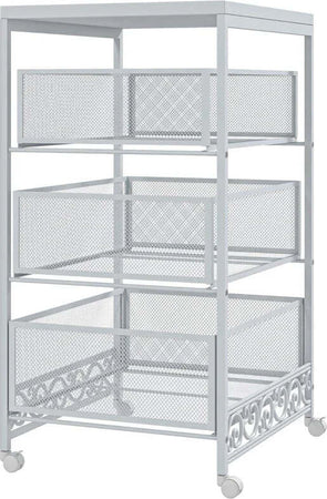 Carrello-Portaoggetti-a-3-Livelli-in-Truciolato-e-Acciaio,-34x29.5x57.5-cm,-Bianco-HJ9850-285V00WTHJ9