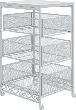 Carrello-Portaoggetti-a-3-Livelli-in-Truciolato-e-Acciaio,-34x29.5x57.5-cm,-Bianco-HJ9850-285V00WTHJ9