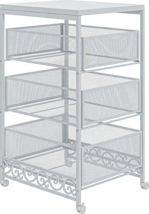 Carrello-Portaoggetti-a-3-Livelli-in-Truciolato-e-Acciaio,-34x29.5x57.5-cm,-Bianco-HJ9850-285V00WTHJ9