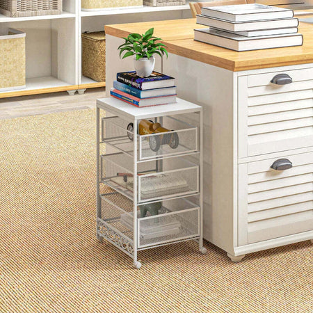 Carrello-Portaoggetti-a-3-Livelli-in-Truciolato-e-Acciaio,-34x29.5x57.5-cm,-Bianco-HJ9850-285V00WTHJ9