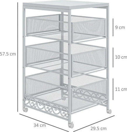 Carrello-Portaoggetti-a-3-Livelli-in-Truciolato-e-Acciaio,-34x29.5x57.5-cm,-Bianco-HJ9850-285V00WTHJ9