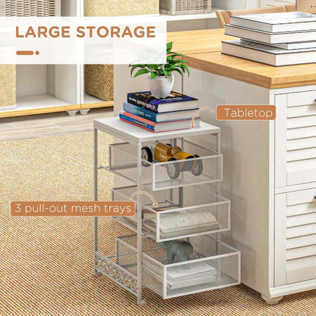 Carrello-Portaoggetti-a-3-Livelli-in-Truciolato-e-Acciaio,-34x29.5x57.5-cm,-Bianco-HJ9850-285V00WTHJ9