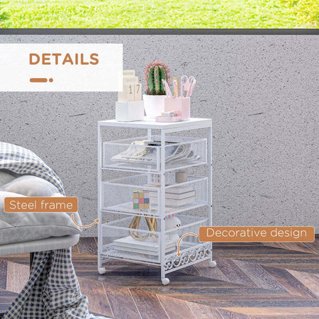 Carrello-Portaoggetti-a-3-Livelli-in-Truciolato-e-Acciaio,-34x29.5x57.5-cm,-Bianco-HJ9850-285V00WTHJ9